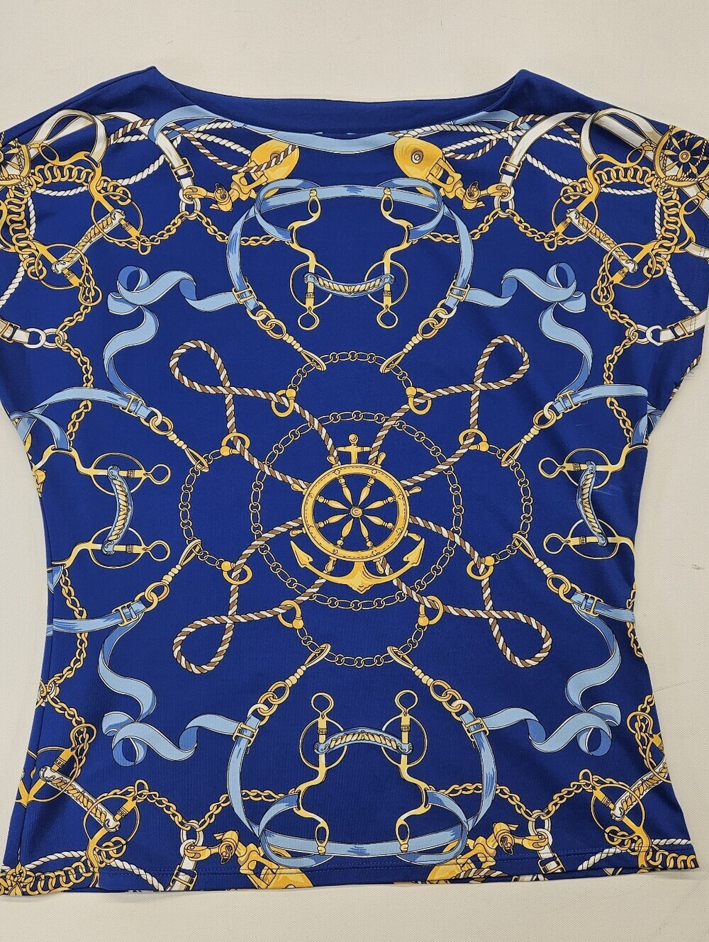 J. Mclaughlin Sleeveless Blouse Gold Nautical Chain Rope Cruise Wear Sz Medium